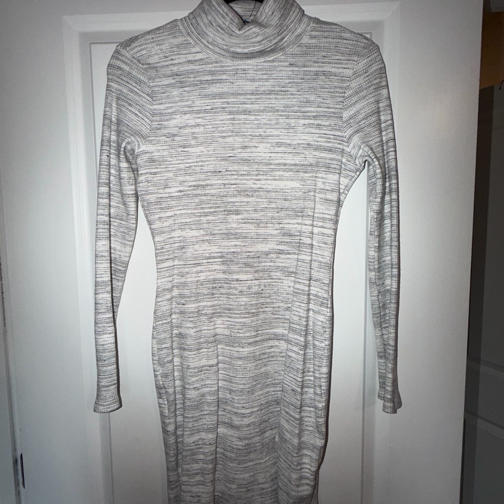 Fashion Nova Heathered Light Gray Long Sleeve Turtleneck Dress